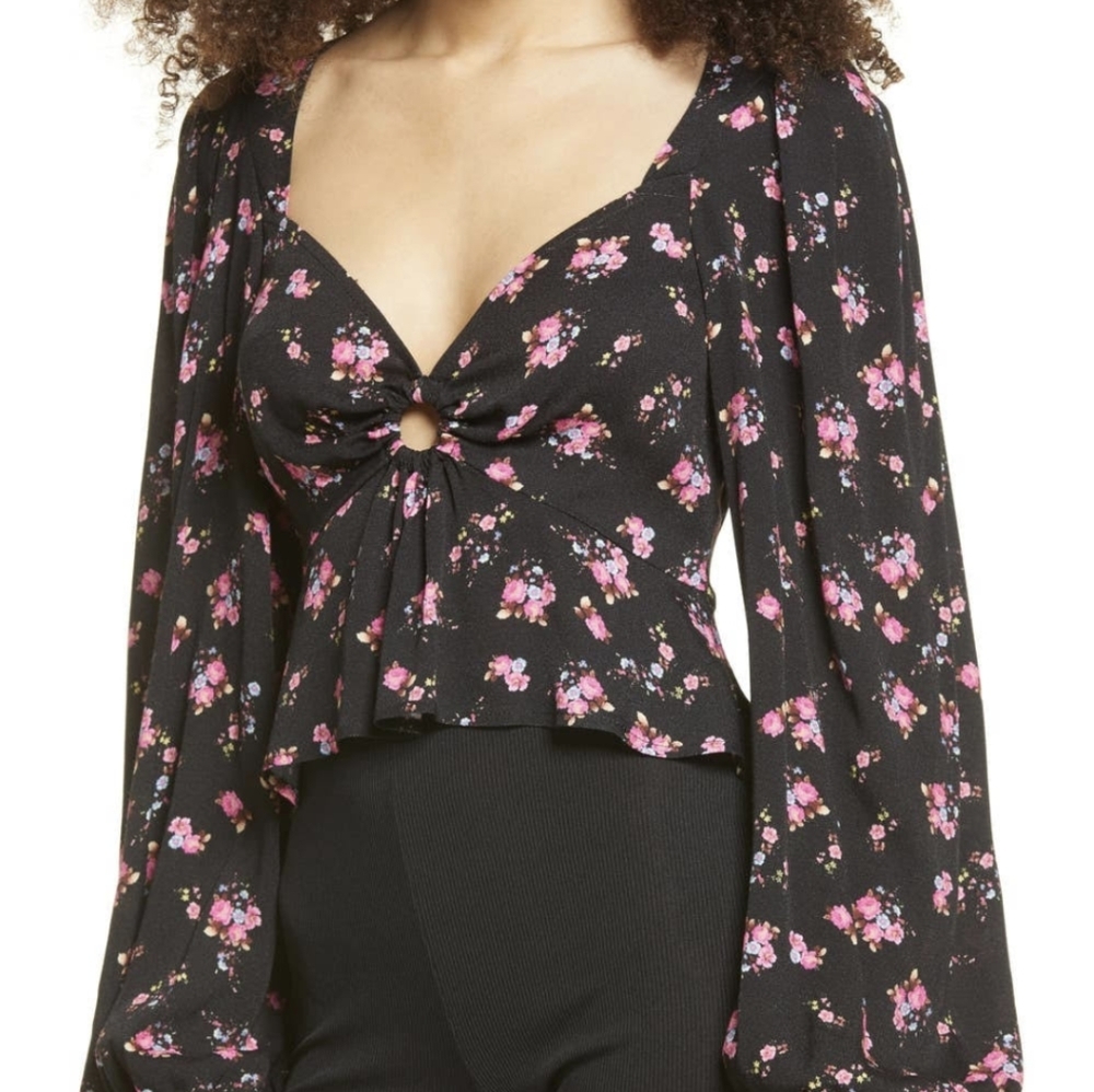 AFRM Floral Print Boho Blouse Crop Top Size XL